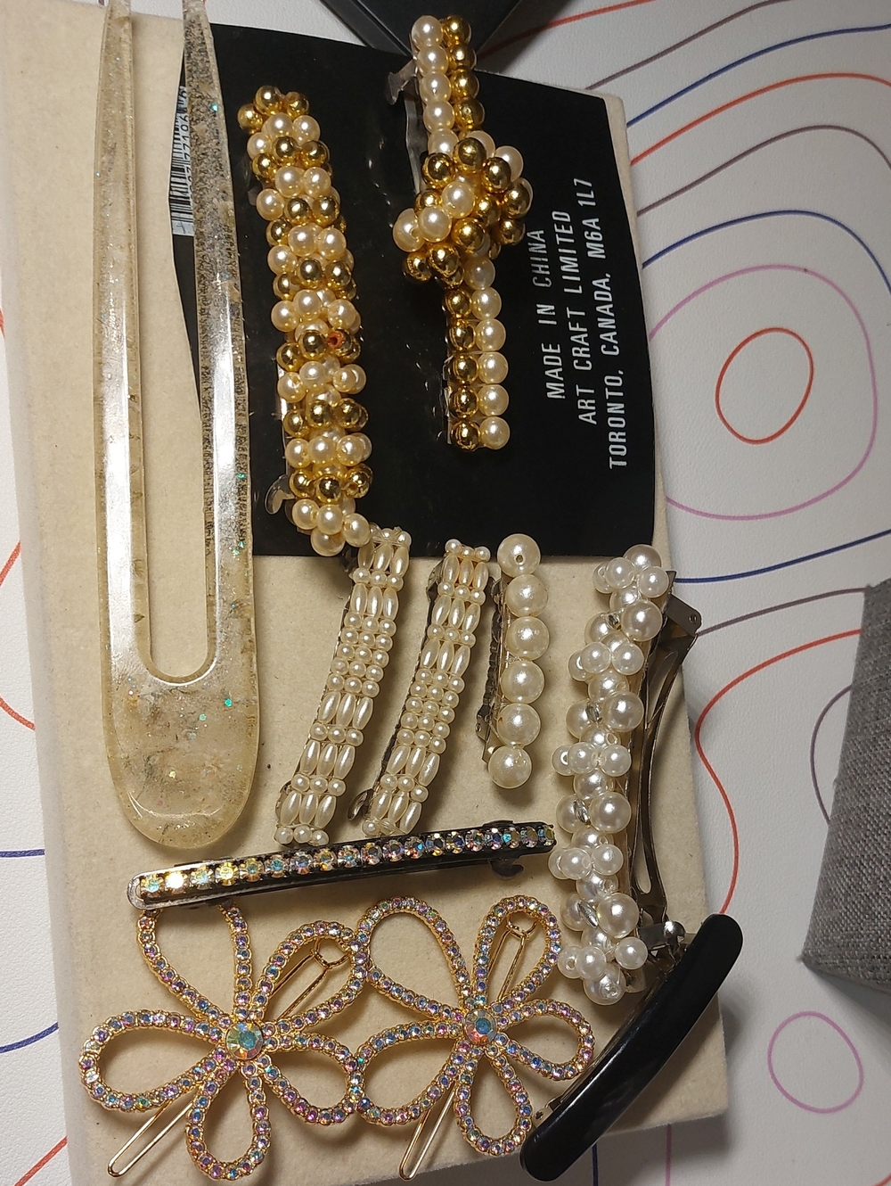 💛3/$30 Lot Pearl Rhinestone Hair Barrettes  Glitter Hair Fork Flower Clip